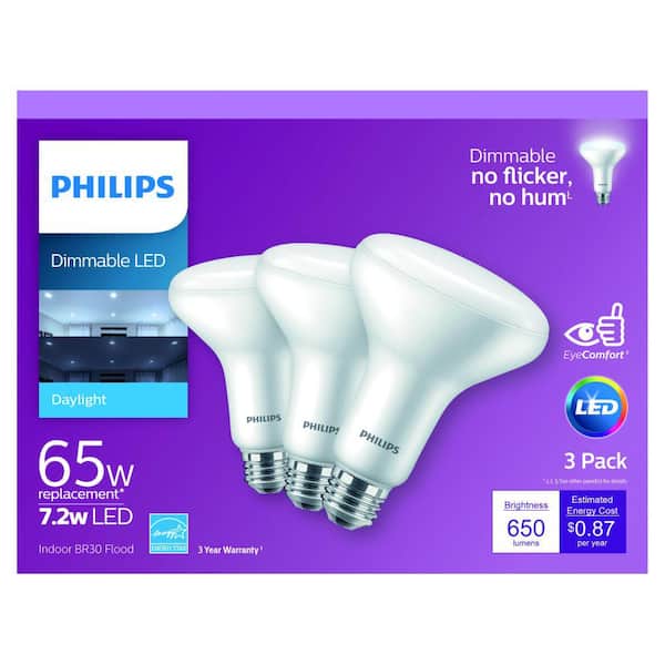 stromen overschrijving Ongepast Philips 65-Watt Equivalent BR30 Dimmable ENERGY STAR LED Light Bulb  Daylight (3-Bulbs) 560243 - The Home Depot