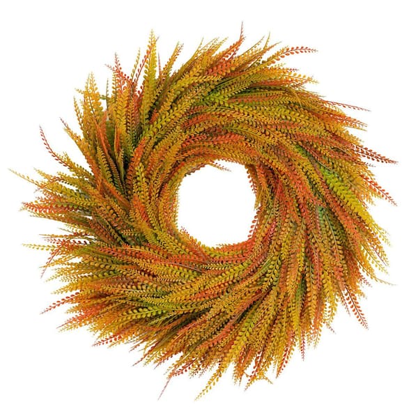 28 in. UV Artificial Fall Wheat Grass Wreath