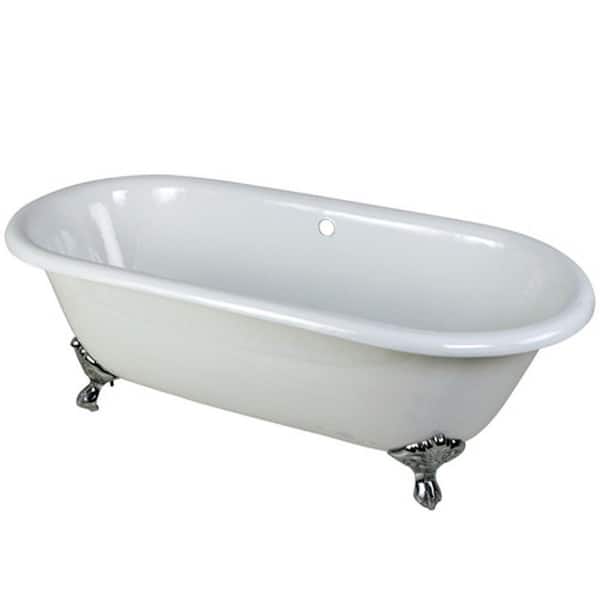 Aqua Eden 5.5 ft. Cast Iron Polished Chrome Claw Foot Double Ended Tub in White