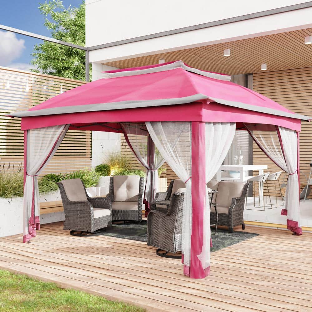 11 ft. Pink Steel Pop-Up Gazebo with Mosquito Netting