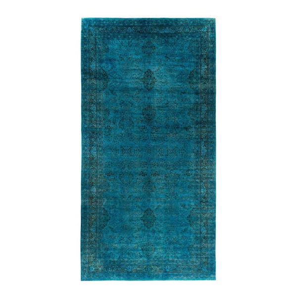 Overdyed Blue 9 ft. x 12 ft. Solid Wool Indoor Area Rug