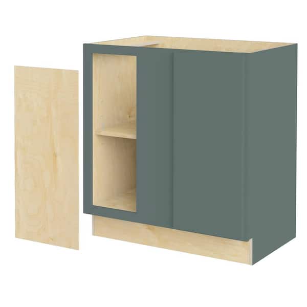 Hargrove 30 in. W x 24 in. D x 34.5 in. H Assembled Plywood Base Blind Corner Kitchen Cabinet in Verdant Green SoftClose