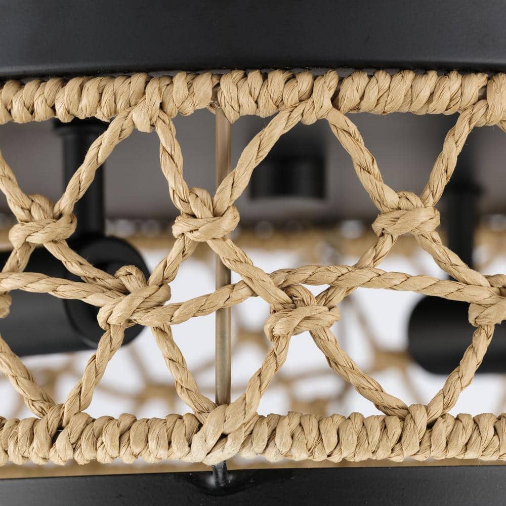 Chandra Matte Black Handwoven 2-Light Flush Mount