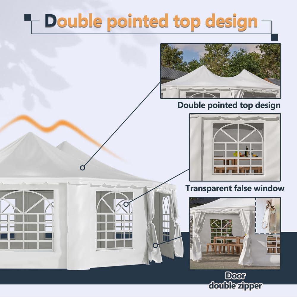 White Heavy-Duty Octagon Outdoor Party Tent Canopy with Storage Bags