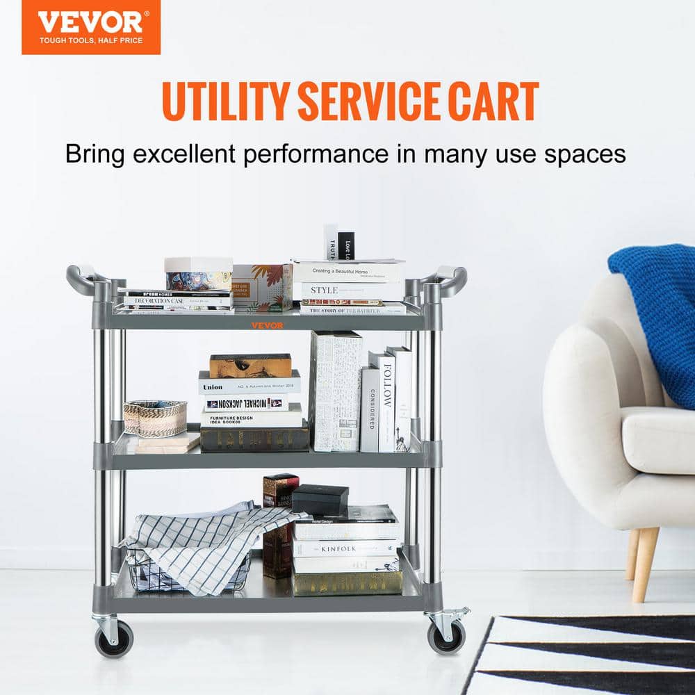 Gray 3-Shelf Heavy Duty Rolling Utility Cart with Lockable Wheels