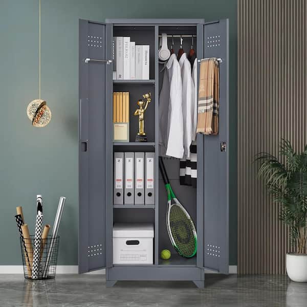 Tidoin 4-Tier 65 in. H Metal File Cabinet Locker in Gray with 2