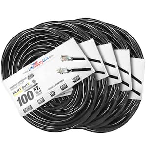 100 ft. 14-Gauge/3-Conductors SJTW 13 Amp Indoor/Outdoor Extension Cord with Lighted End Black (5-Pack)