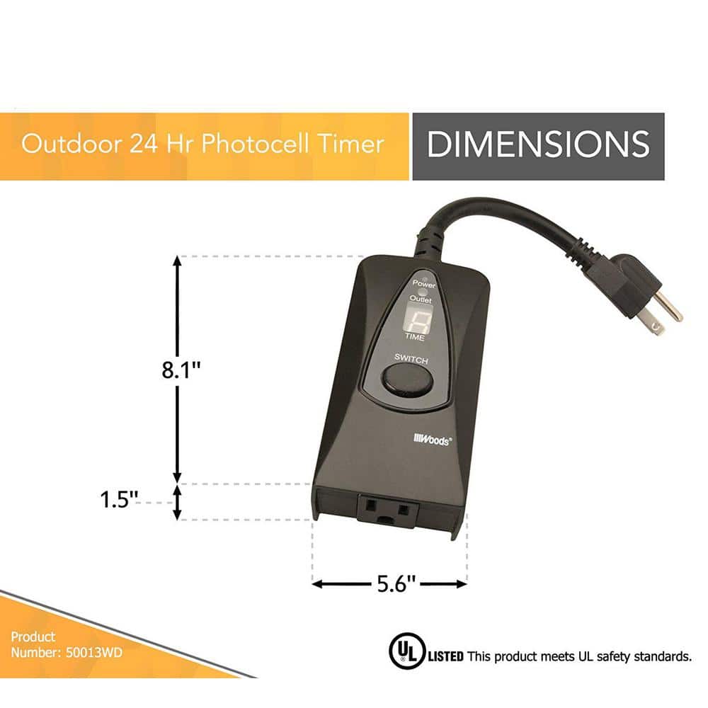 Woods Black 24-Hour Digital Photocell Timer