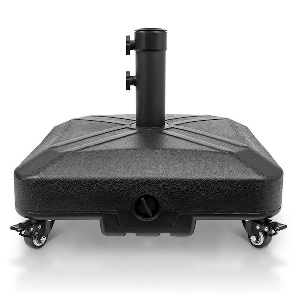110 lbs. Heavy Duty Fillable Capacity HDPE Plastic Mobile Patio Umbrella Base in Black with Wheels