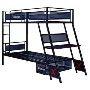Armada Black/Metal Twin Over Twin Gaming Bunk Bed with Built-In Gaming Desk