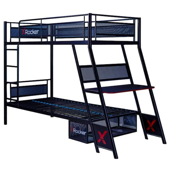 X Rocker Armada Black/Metal Twin Over Twin Gaming Bunk Bed with Built-In Gaming Desk