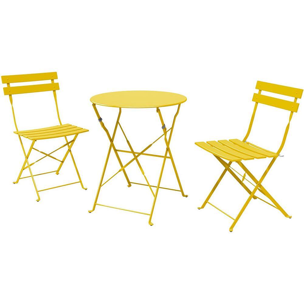 Premium Steel Patio Bistro Set, 3 Piece Foldable Patio Table and Chair Patio Set, Yellow