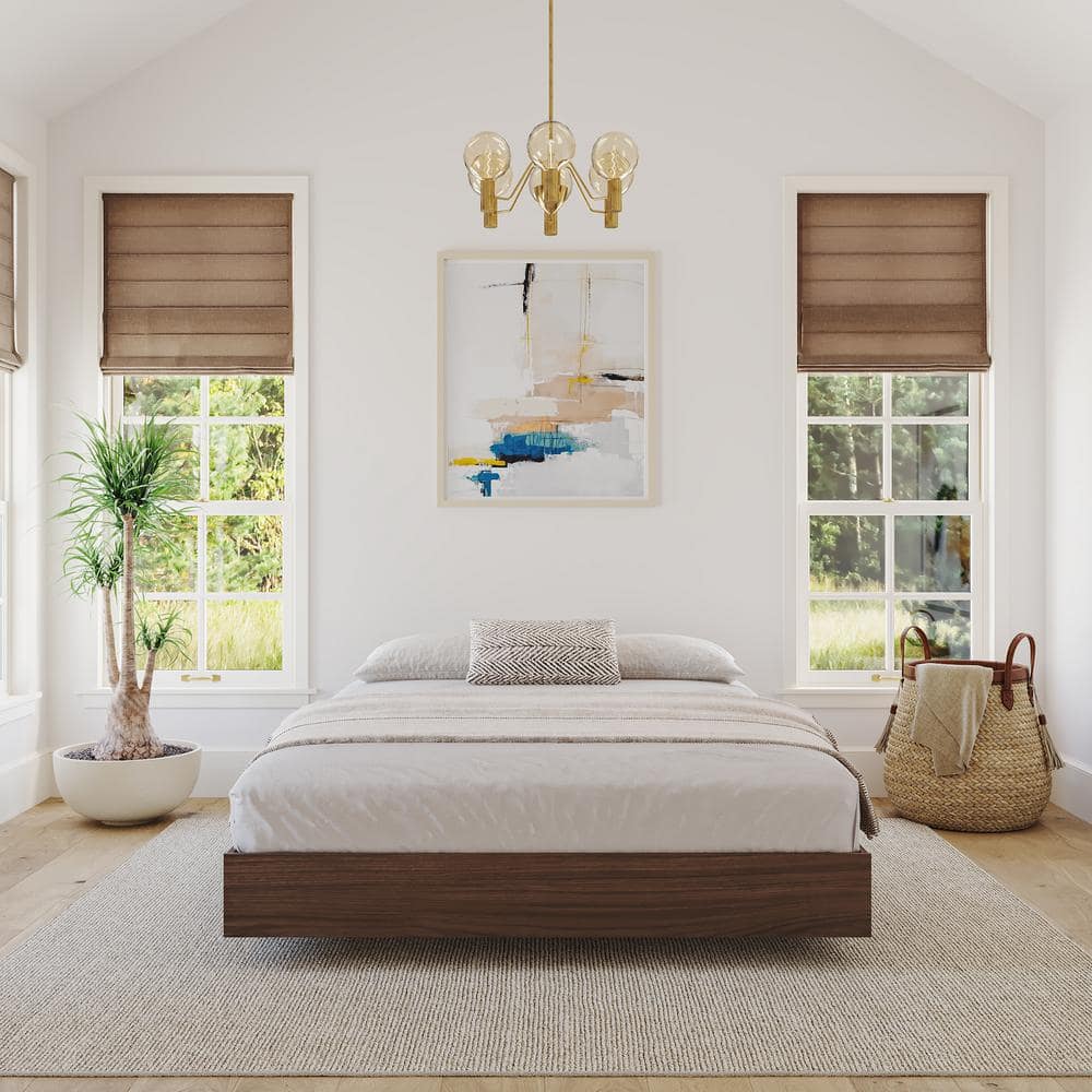 AeroFloat Full/Double Walnut Laminate Upholstered Platform Bed