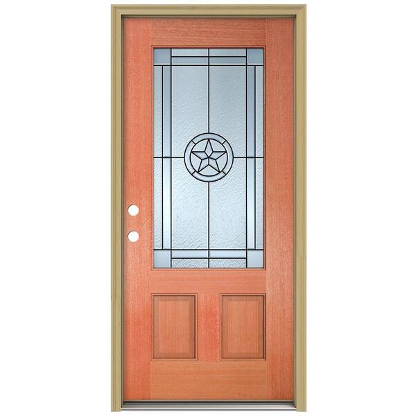 JELD-WEN 36 in. x 80 in. Lone Star 3/4 Lite Unfinished Mahogany Wood Prehung Front Door with Brickmould and Patina Caming