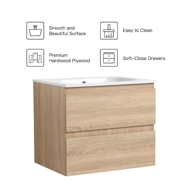 U-Eway 24 Bathroom Vanity Top Modern with 2 Drawers Wood MDF 20