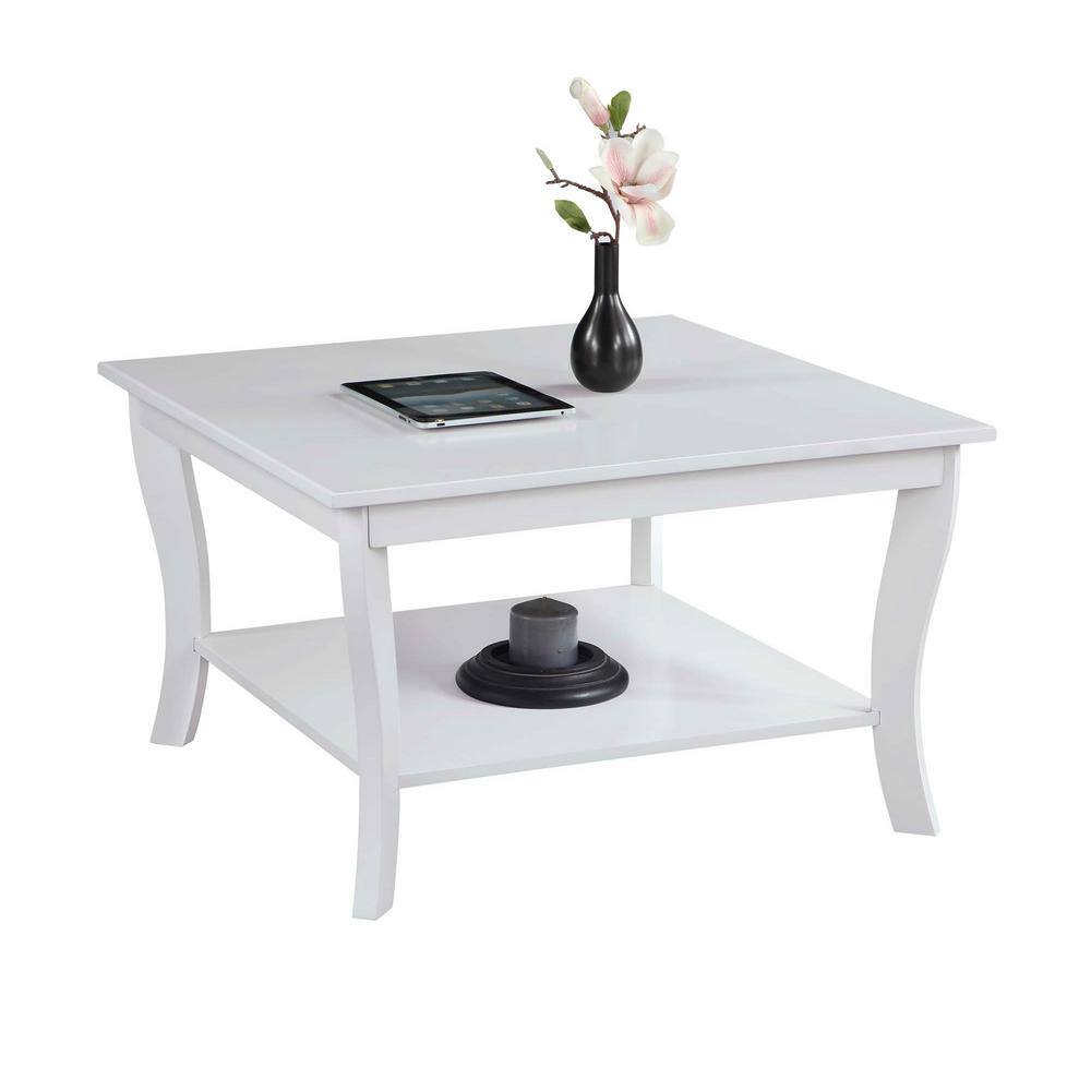 White Square Wood Coffee Table with Bottom Shelf