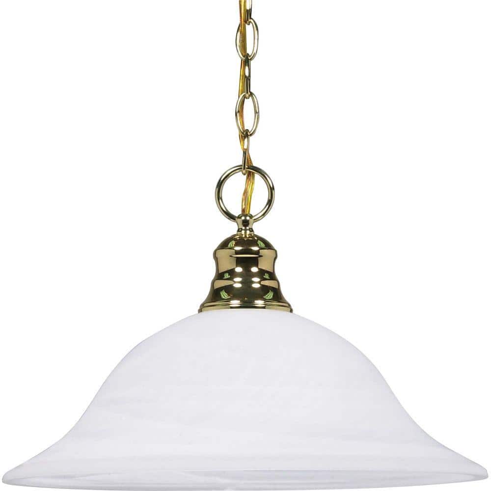 Polished Brass and Alabaster Glass 16" Pendant Light