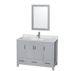 Sheffield 48 in. W x 22 in. D x 35 in. H Single Bath Vanity in Gray with White Carrara Marble Top and 24" Mirror