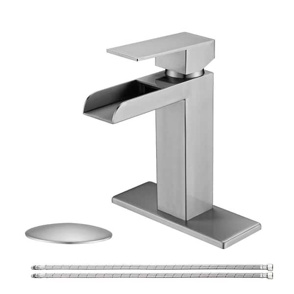 Unbranded Single Handle Single-Hole Bathroom Faucet with Pop-up Drain Assembly and Deck Plate in Brushed Nickel