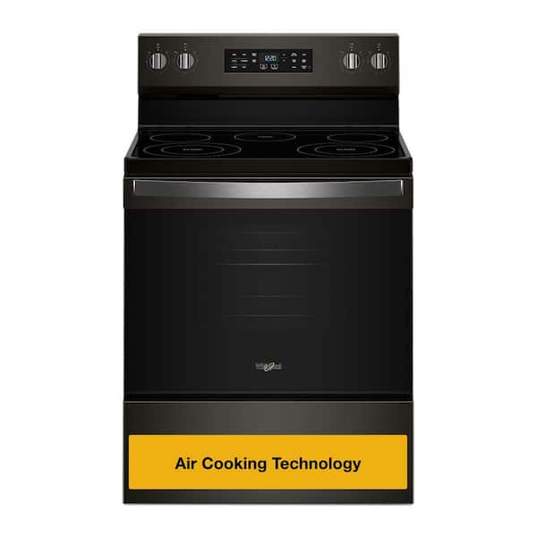 30 in 5-Element Freestanding Electric Range in Black Stainelss with Air Cooking Technology, Steam Clean, No Preheat Mode