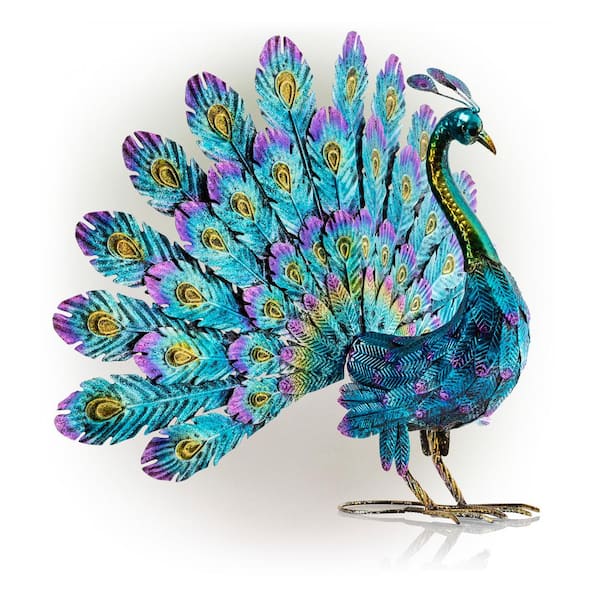 Alpine Corporation 23 in. Tall Outdoor Metallic Peacock Tail Spread Yard  Statue Decoration, Multicolor JUM232 - The Home Depot