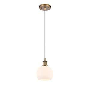 Athens 1-Light Brushed Brass Matte White Shaded Pendant Light with Matte White Glass Shade