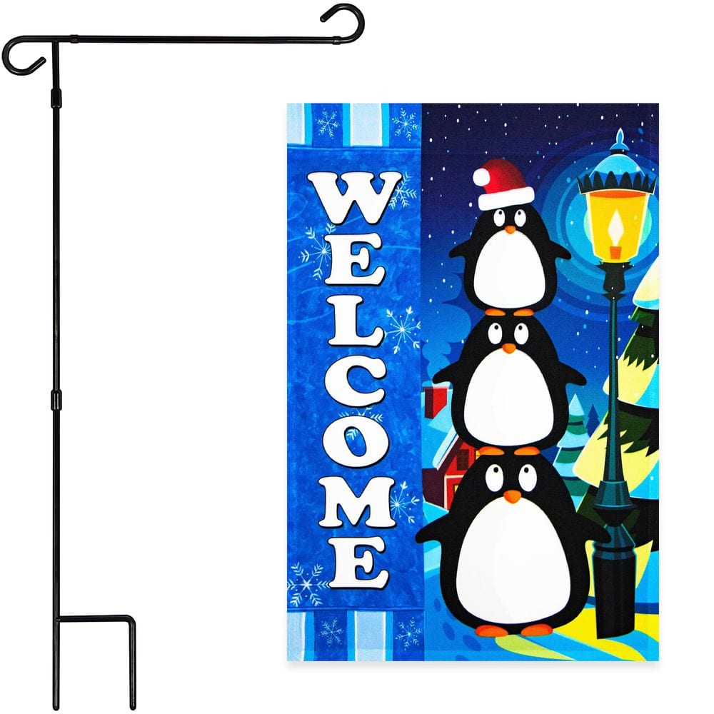 1 ft. x 1.5 ft. Polyester Welcome 3 Penguins with 3 ft. Black iron Flagpole price history on PriceWatchPro