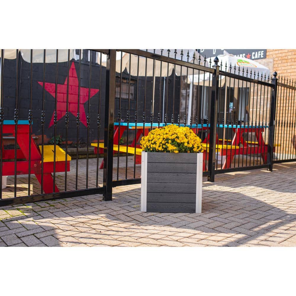 Urbana 22" Slate Gray Vinyl Cube Planter