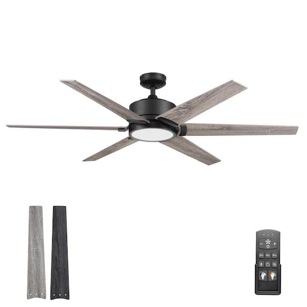 Talbert 62 in. Indoor Matte Black Ceiling Fan Color Changing LED with Remote Control and Dual Finish Blades