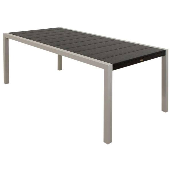 Trex Outdoor Furniture Surf City 36 in. x 73 in. Textured Silver Patio Dining Table with Charcoal Black Top