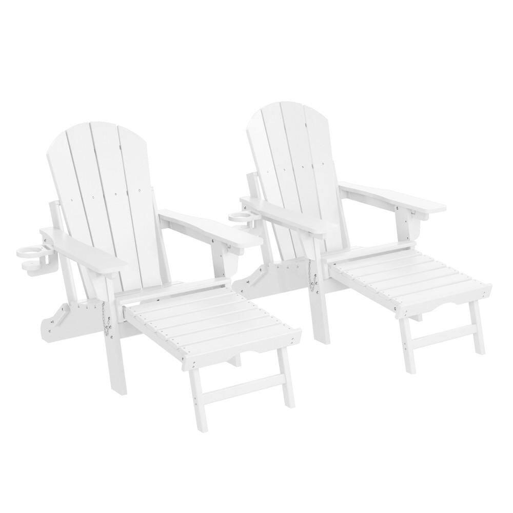 Laguna White Outdoor Folding Adjustable Plastic Adirondack Chair w/ Cup Holder and Hideaway Ottoman (Set of 2) price history on PriceWatchPro