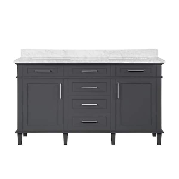 Sonoma 60 in. Double Sink Dark Charcoal Bath Vanity with Carrara Marble Top (Assembled)