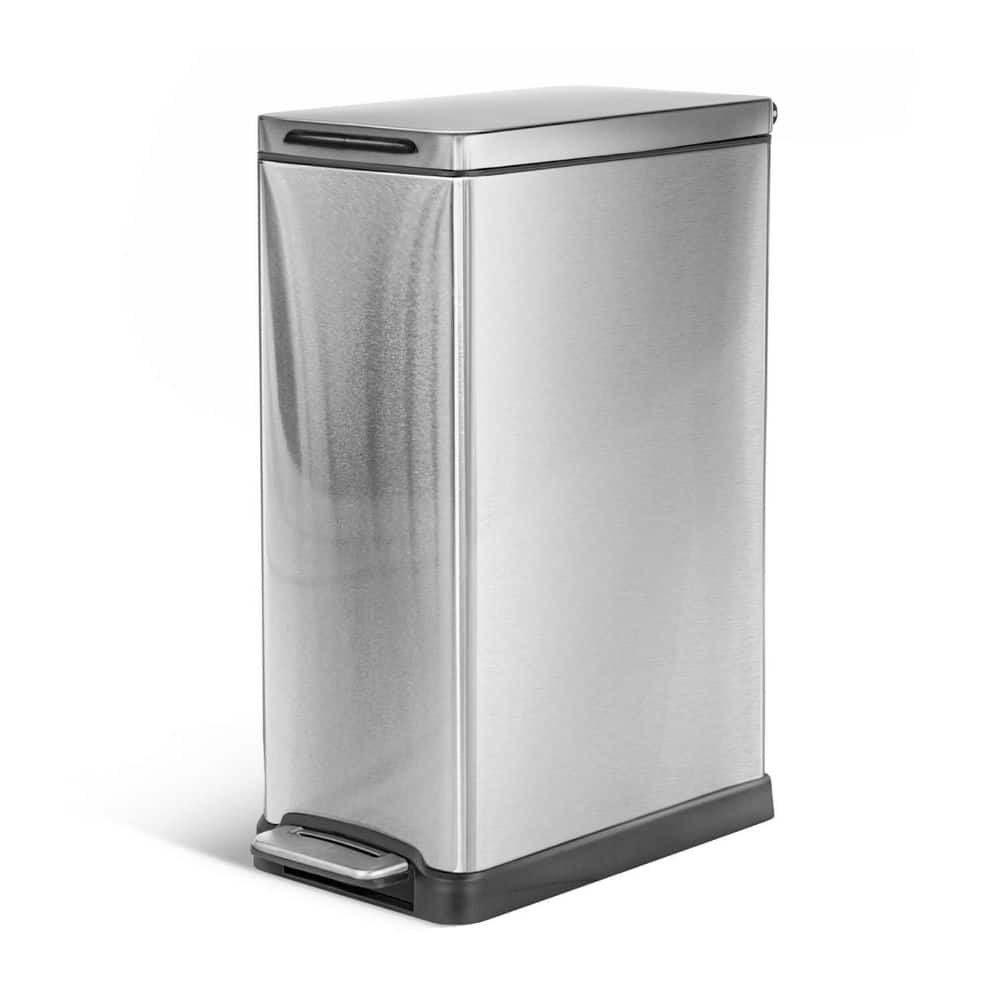 12 Gallon Silver Stainless Steel Slim Step Trash Can