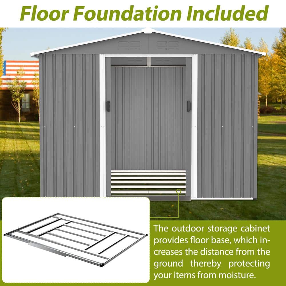 8x6 ft Gray Metal Outdoor Storage Shed with Double Doors