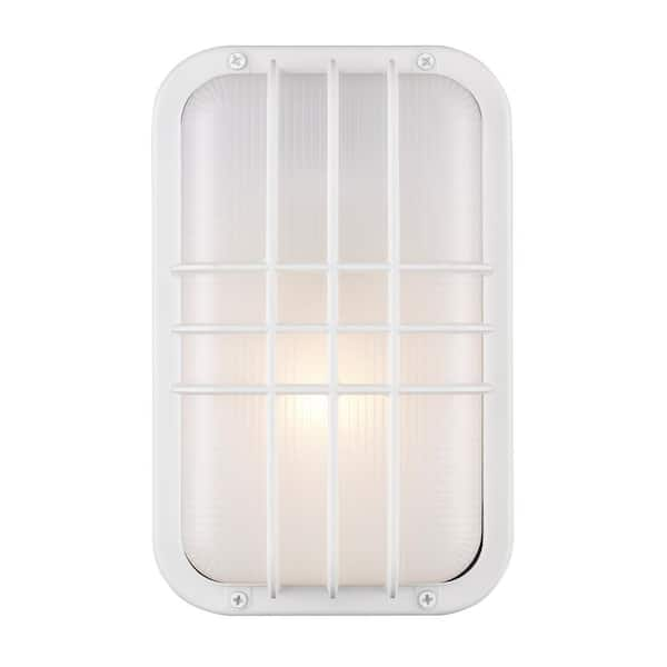 Bel Air Lighting Walker 10 in. 1-Light White Rectangular Bulkhead Outdoor Wall Light Fixture with Ribbed Acrylic