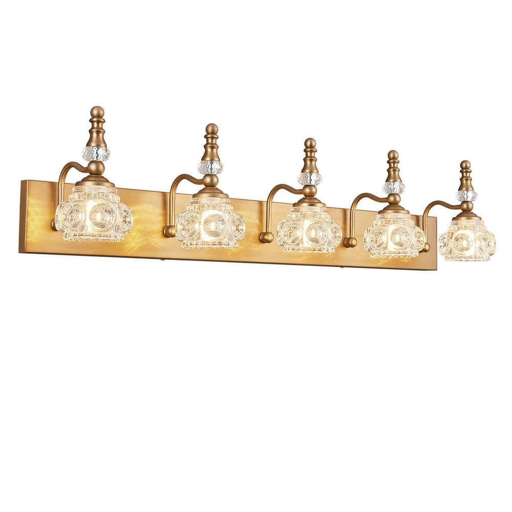 Home Lighting Fixture Width 35.43 in. 5-Light Brass Modern Glass Crystal Vanity Light-Vintage For Bathroom(JW-493) price history on PriceWatchPro