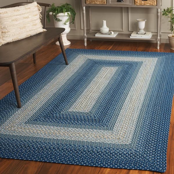 Braided Navy/Gray 8 ft. x 10 ft. Machine Washable Border Solid Color Interlace Area Rug