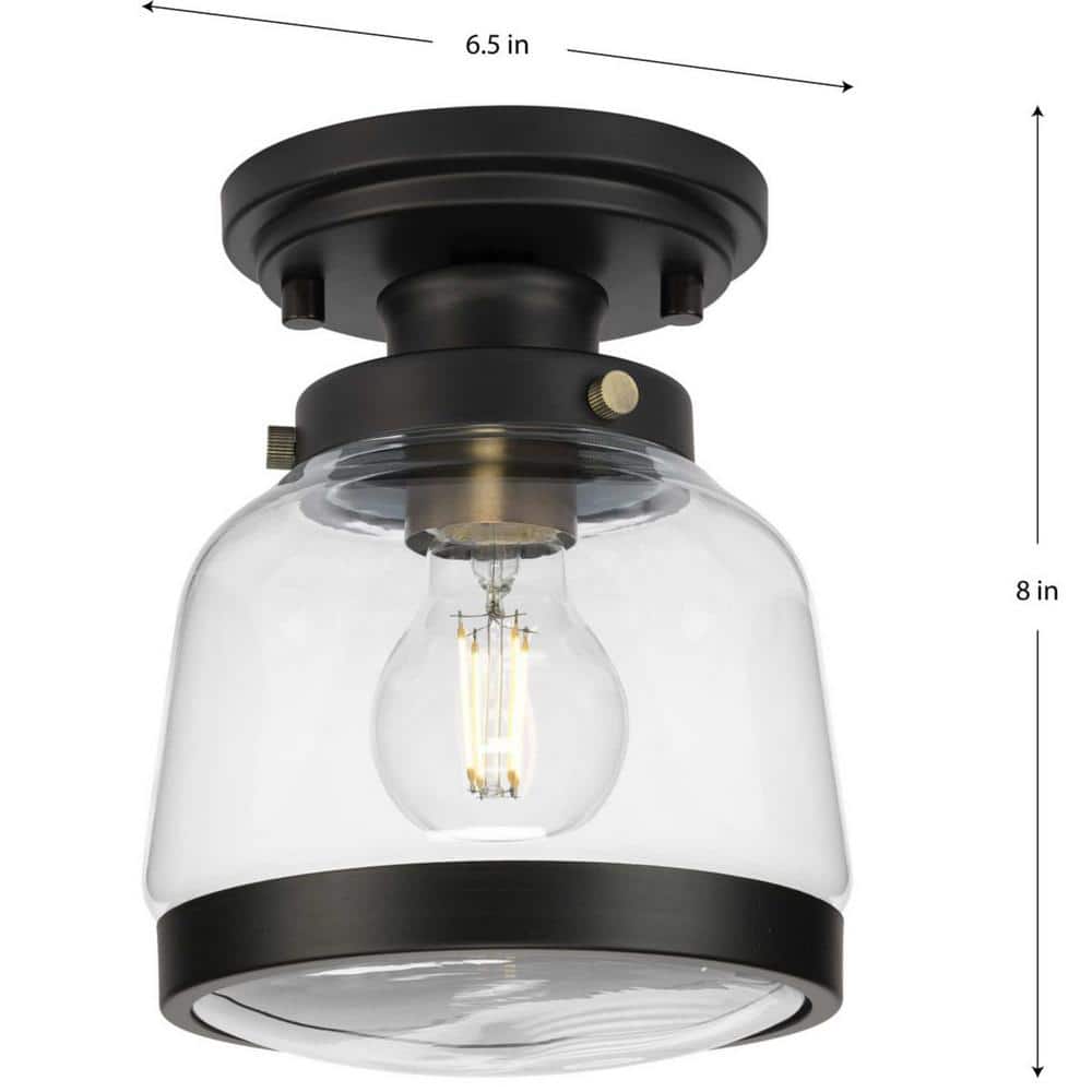 Antique Bronze 8" Farmhouse Glass Semi-Flush Mount Light