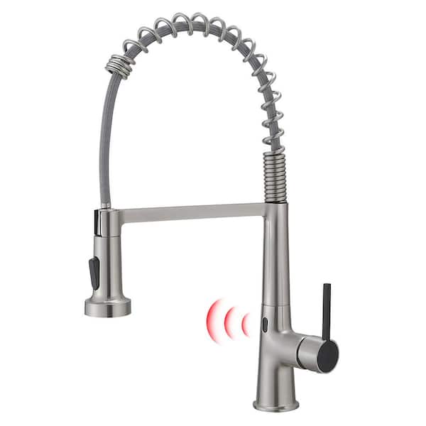 Staykiwi Single Handle Pull Out Sprayer Automatic Smart Kitchen Faucet in Brushed Nickel