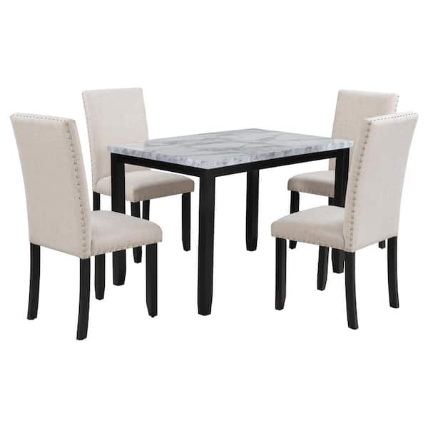5-Piece White Wood Top Dining Room Set Seats 4