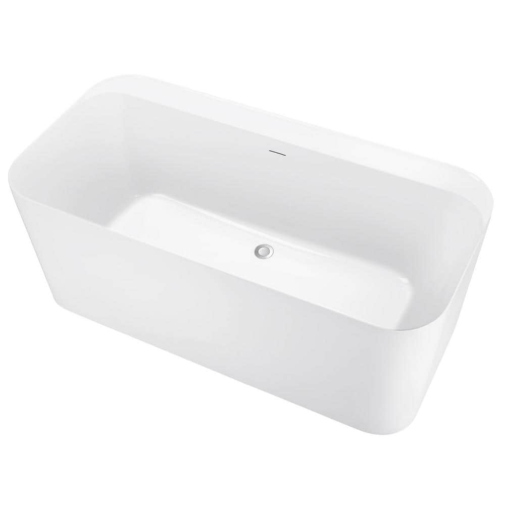 59 in. Acrylic Flatbottom Non-Whirlpool Freestanding Bathtub in Glossy Whit