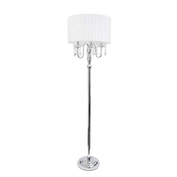 Lalia Home 62 in. Chrome Contemporary Glamorous Cascading Crystal Floor Lamp with White Fabric Shade