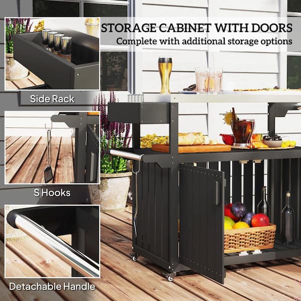 Outsunny Stainless Steel Top Kitchen Island, Plastic Outdoor Bar