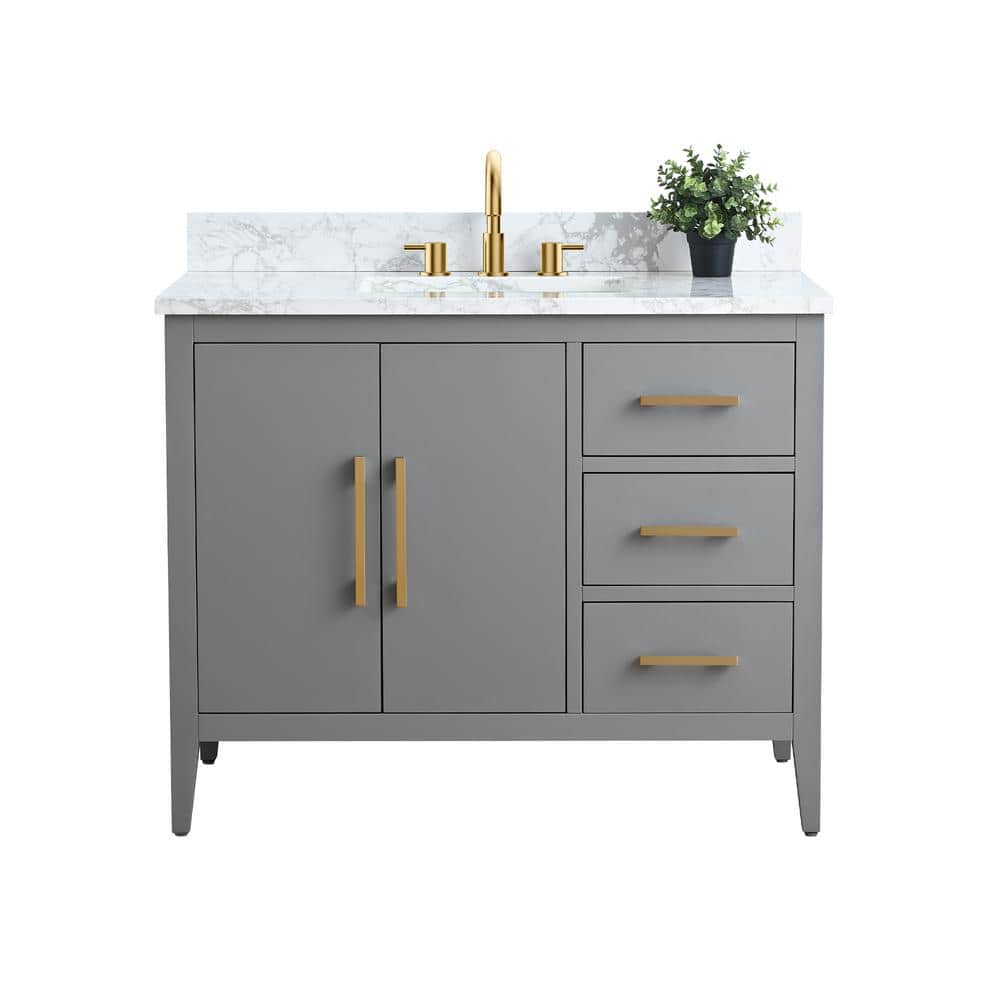 Cashmere Gray 42'' Single Bathroom Vanity with Engineered Marble Top