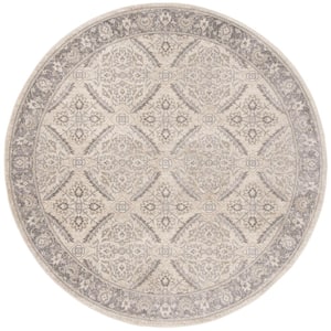 Brentwood Cream/Gray 5 ft. x 5 ft. Round Floral Border Antique Area Rug