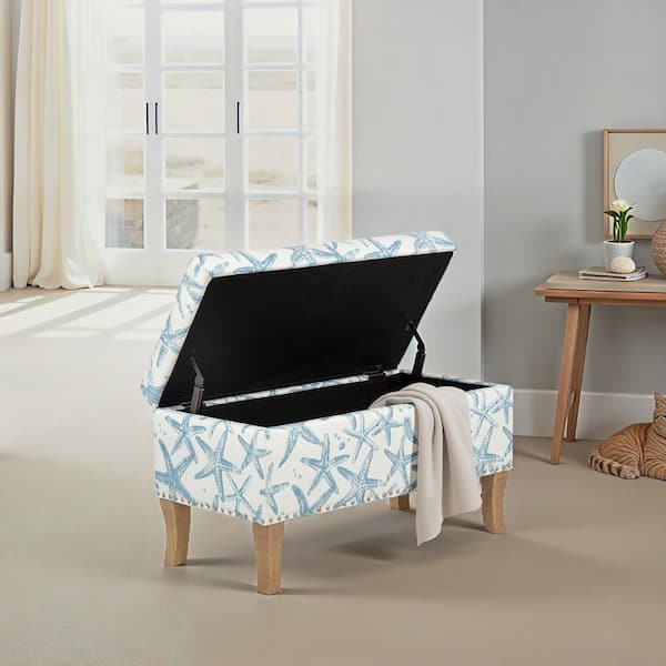Stephanie Starfish Blue Fabric Rectangle Storage Medium (22-44 in. ) Ottoman