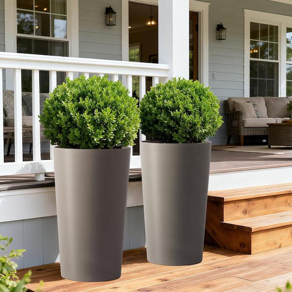 2 Pack 21.7 in Brown Modern Square Big Tapered Matte Planters for