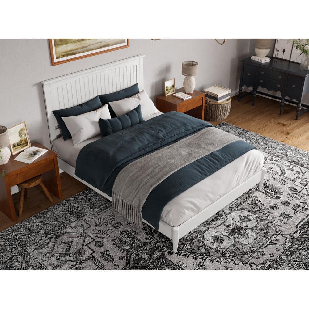 Naples White Queen Wood Low Profile Platform Bed with Slats