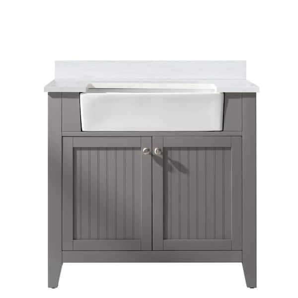 Design Element Burbank 36 in. W x 22 in. D Single Sink Bath Vanity in Gray with White Quartz Top