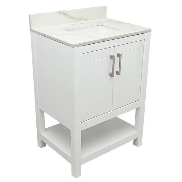 Amluxx Tufino 25 in. W x 19 in. D Bath Vanity in. White with Quartz Stone Vanity Top in Calacatta White with White Basin